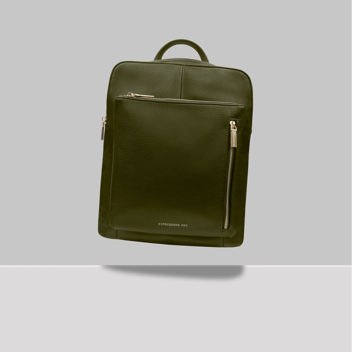 Lenox Ave Vegan Backpack- Dark Olive - Expressions NYC