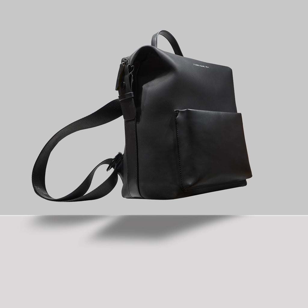 black leather backpack square times square backpack