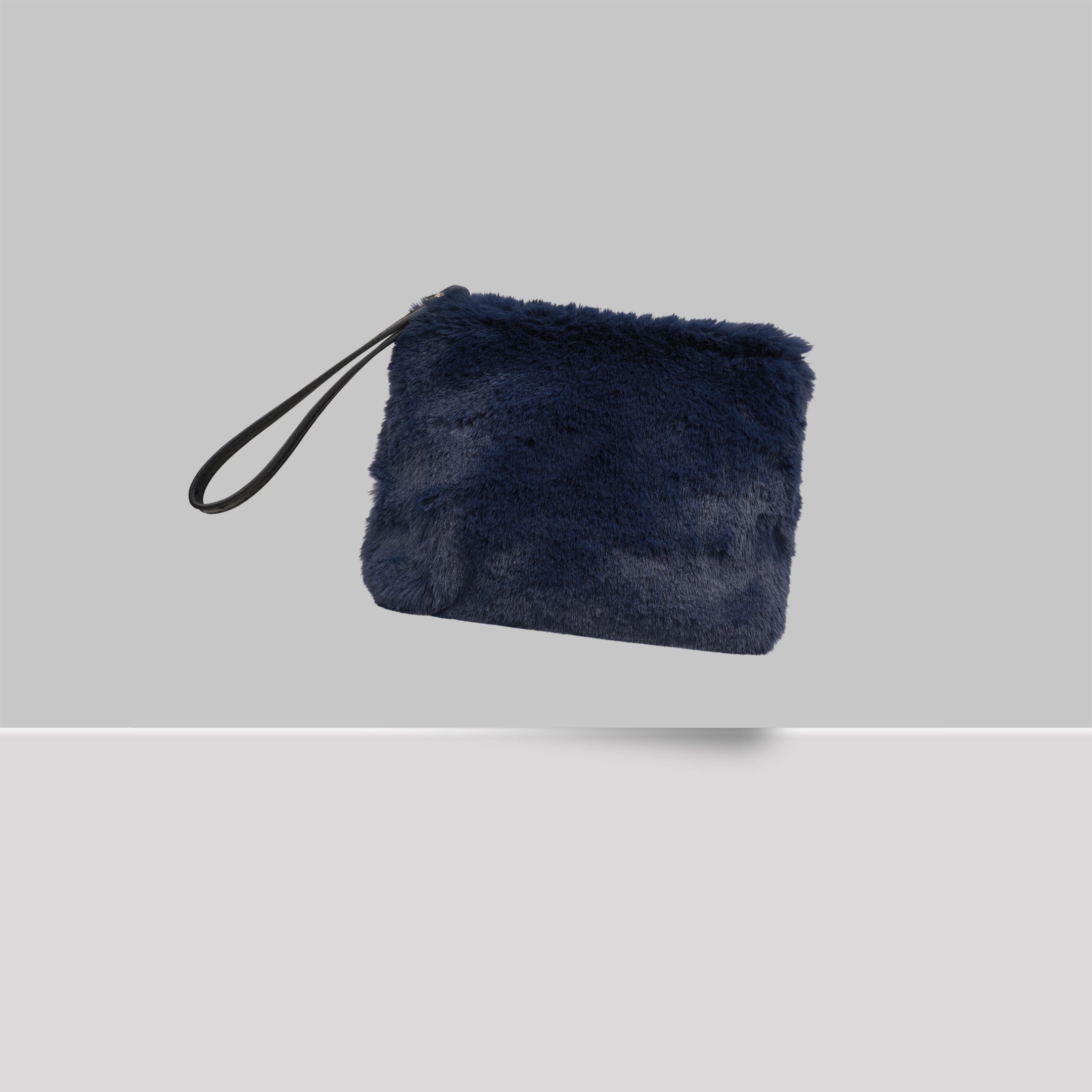 FAUX FUR POUCH BAG NAVY BLUE